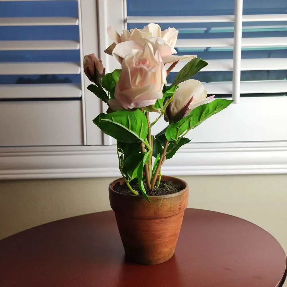 Artificial Faux Rose Soft Touch Flower Plant in Pot Indoor Home Decoration